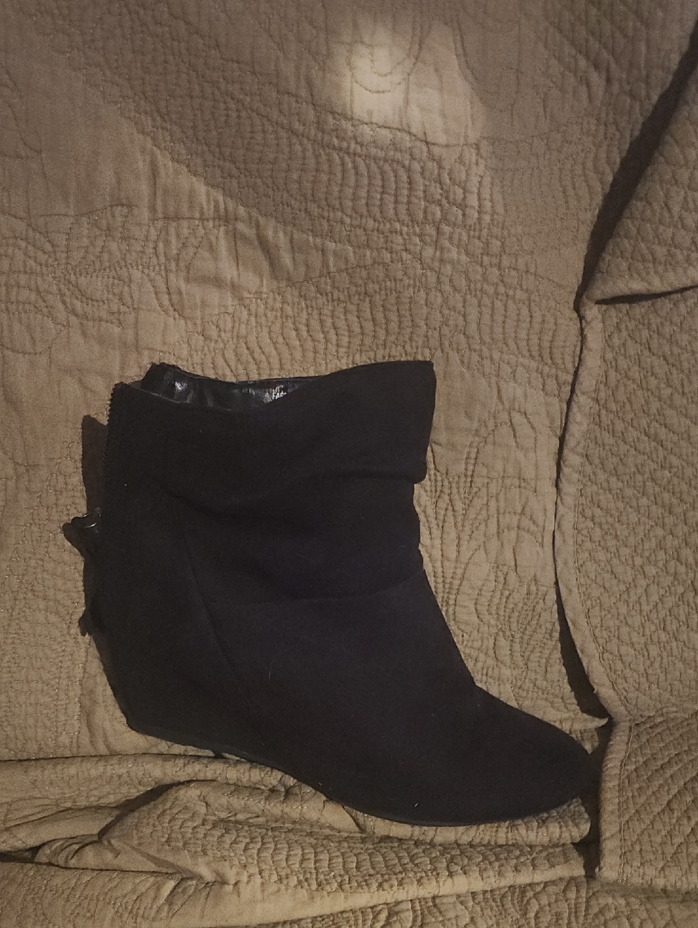 Diba Black Suede Fold-Over Wedge Ankle Bootie